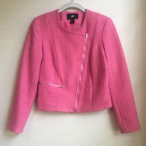 H&M Pink Tweed Asymmetrical Biker Moto Jacket